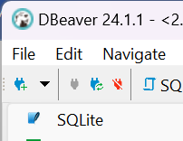 DBeaver 24.1.1 database application open with an SQLite connection listed in the left panel.
