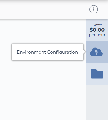 Terra workspace sidebar showing the Environment Configuration button (cloud icon) highlighted with a tooltip label.